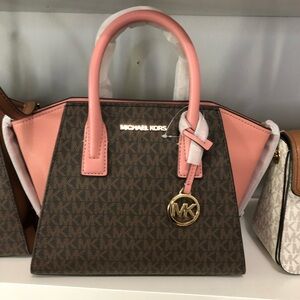 Michael Kors Brown and Pink Satchel with Gold Charm